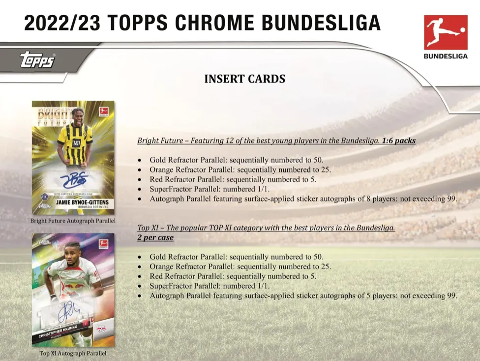 2022/23 Topps Chrome Bundesliga Soccer Hobby Box 20 Packs per Box, 4 Cards per Pack