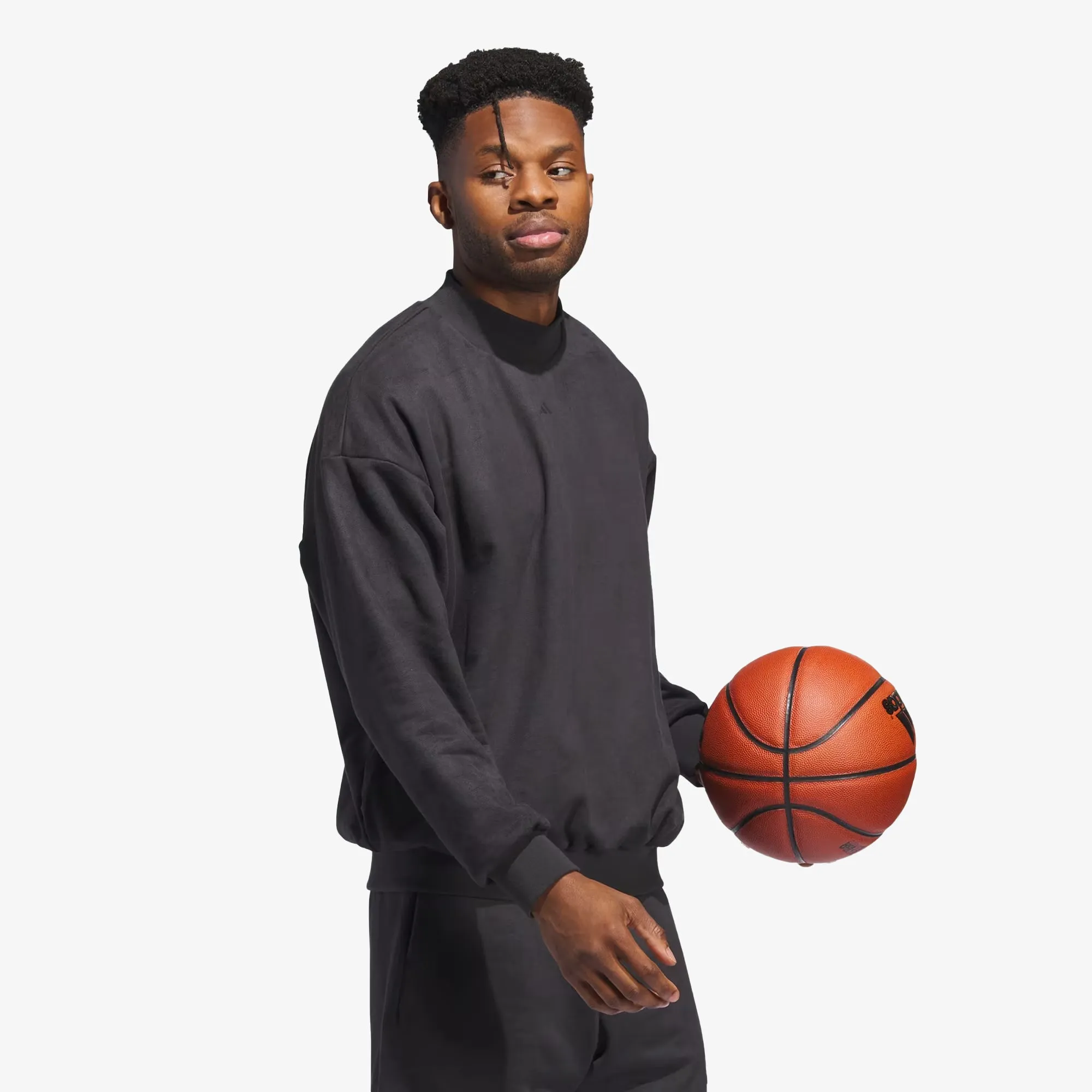Sueded Crew Neck Basketball Sweatshirt in Carbon