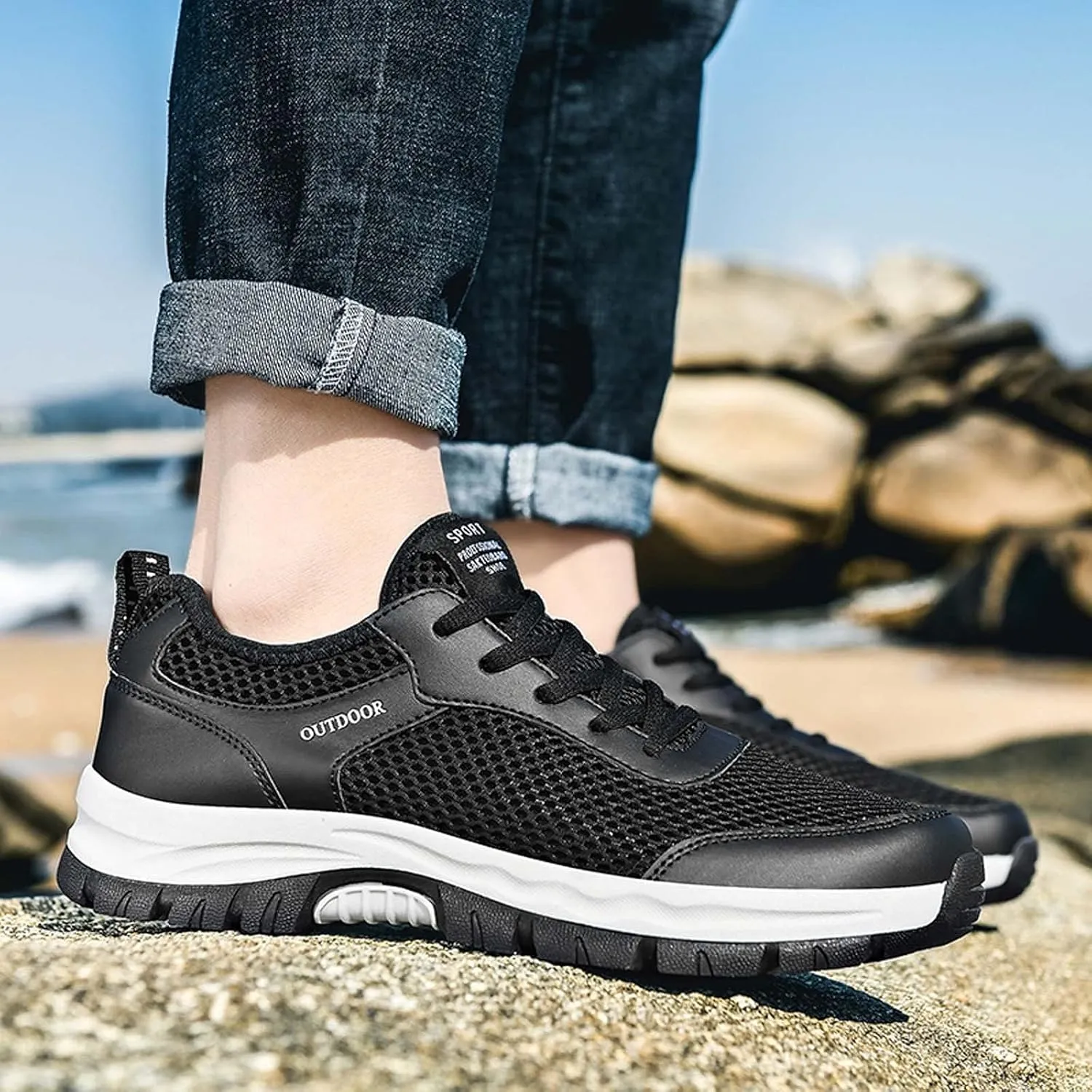 BORAMAX Black Sneakers Running Shoes for Men Shoes Shoes Casual Men's Hiking Shoes Trend Men's Lightweight Walking Shoes