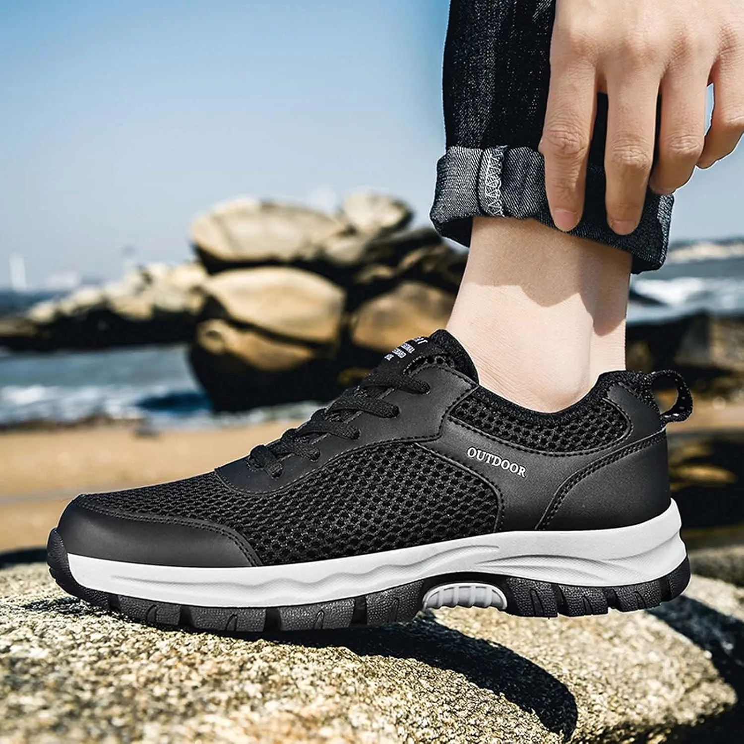 BORAMAX Black Sneakers Running Shoes for Men Shoes Shoes Casual Men's Hiking Shoes Trend Men's Lightweight Walking Shoes