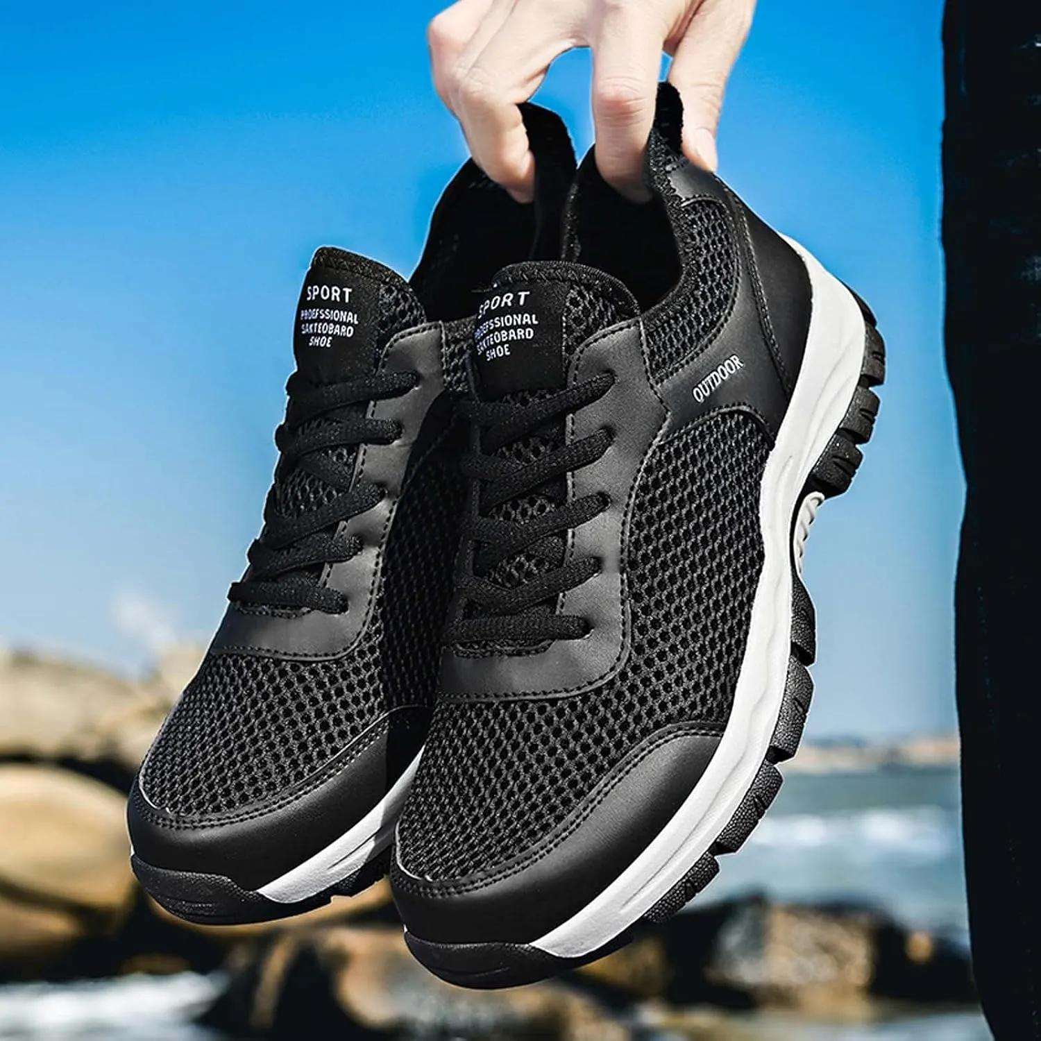 BORAMAX Black Sneakers Running Shoes for Men Shoes Shoes Casual Men's Hiking Shoes Trend Men's Lightweight Walking Shoes