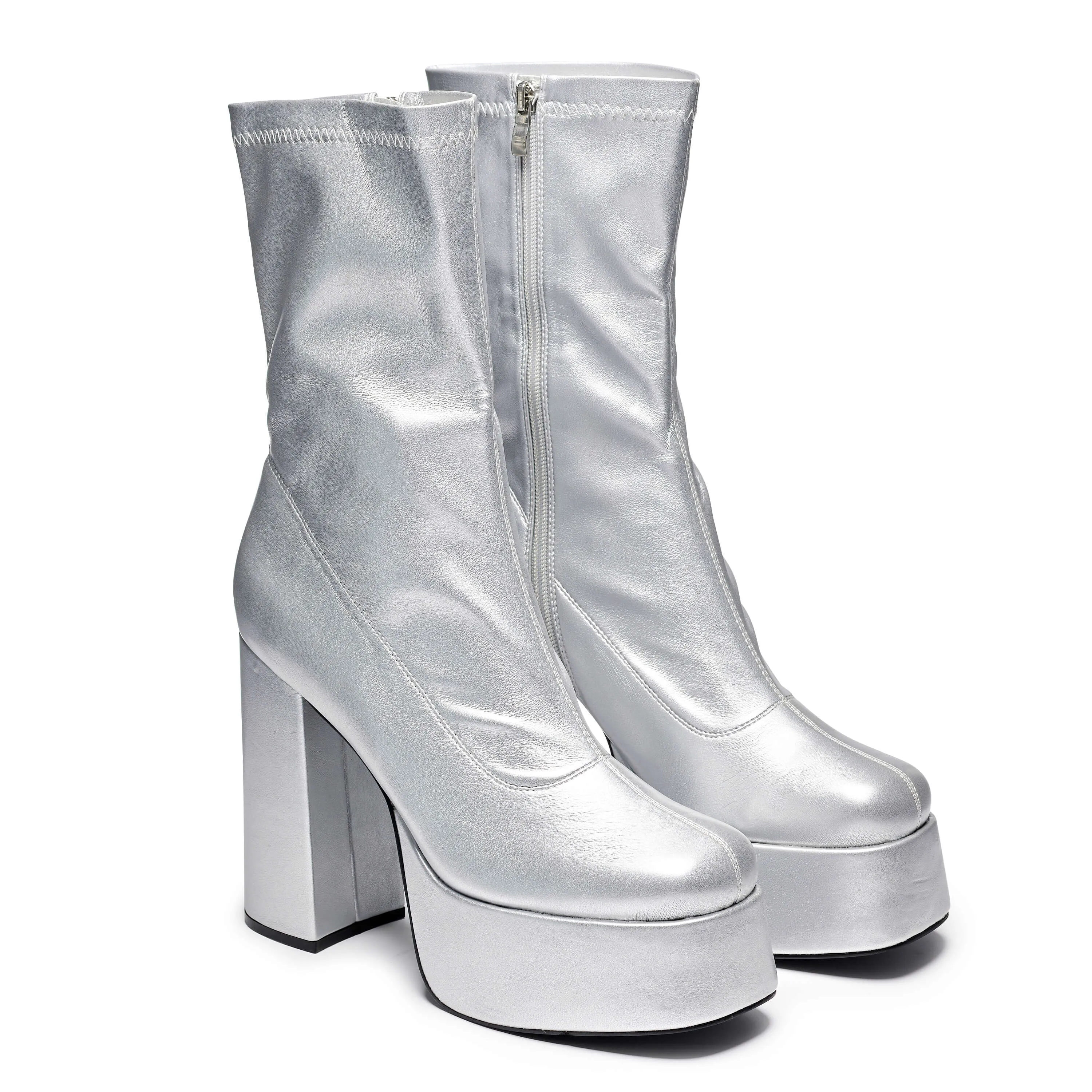 Stylish Silver Platform Heeled Mens Boots by Delano