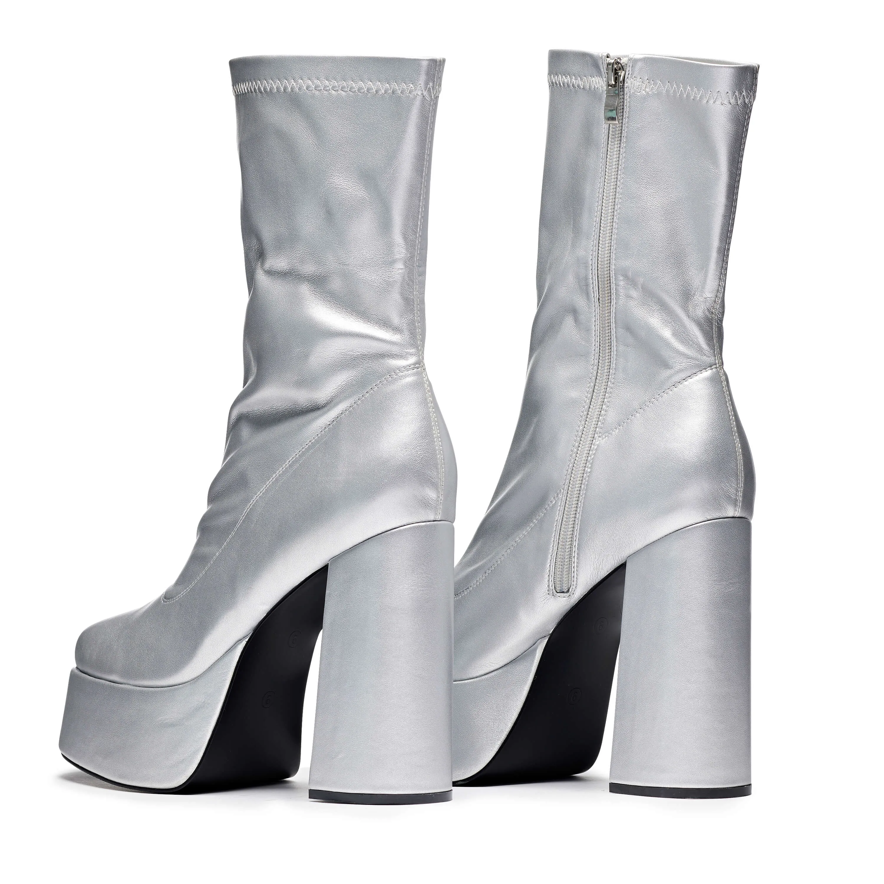Stylish Silver Platform Heeled Mens Boots by Delano