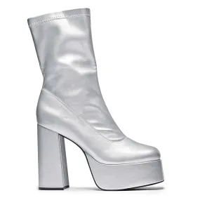 Stylish Silver Platform Heeled Mens Boots by Delano
