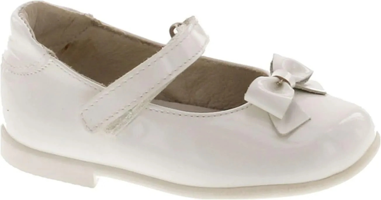 Girls 2711 European Leather Dress Flats Shoes,White Patent,21