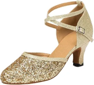 Ladies Latin Dancing Shoes Sparkling High-heeled Ballroom Dancing Tango Dancing Shoes Ladies Sandals(8 cm gold,4.5)