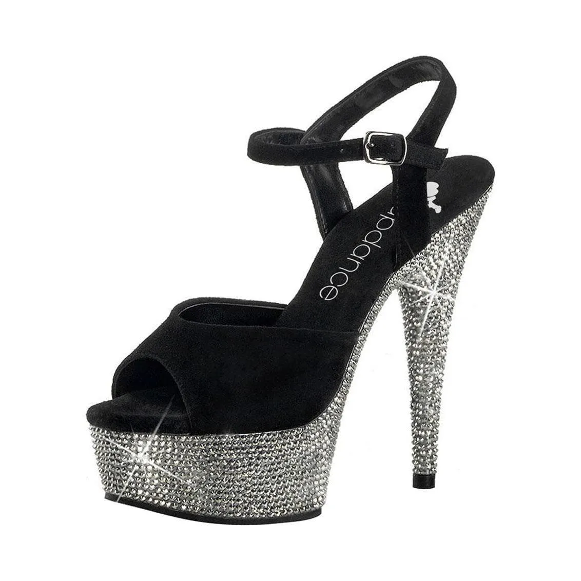 LapDance Shoes 6" Heel Rhinestone Black Suede Platform Sandal with Strap
