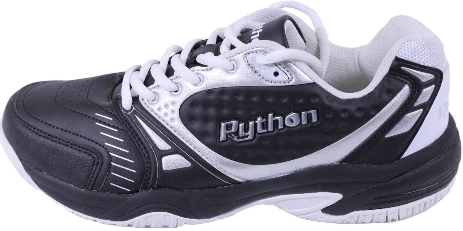 Python Deluxe Indoor Court Shoes (Racquetball, Squash, Badminton, Indoor Pickleball, Volleyball) (Low & Mid) (Black & White Colors) (Non-Slip) (Non-Marking)