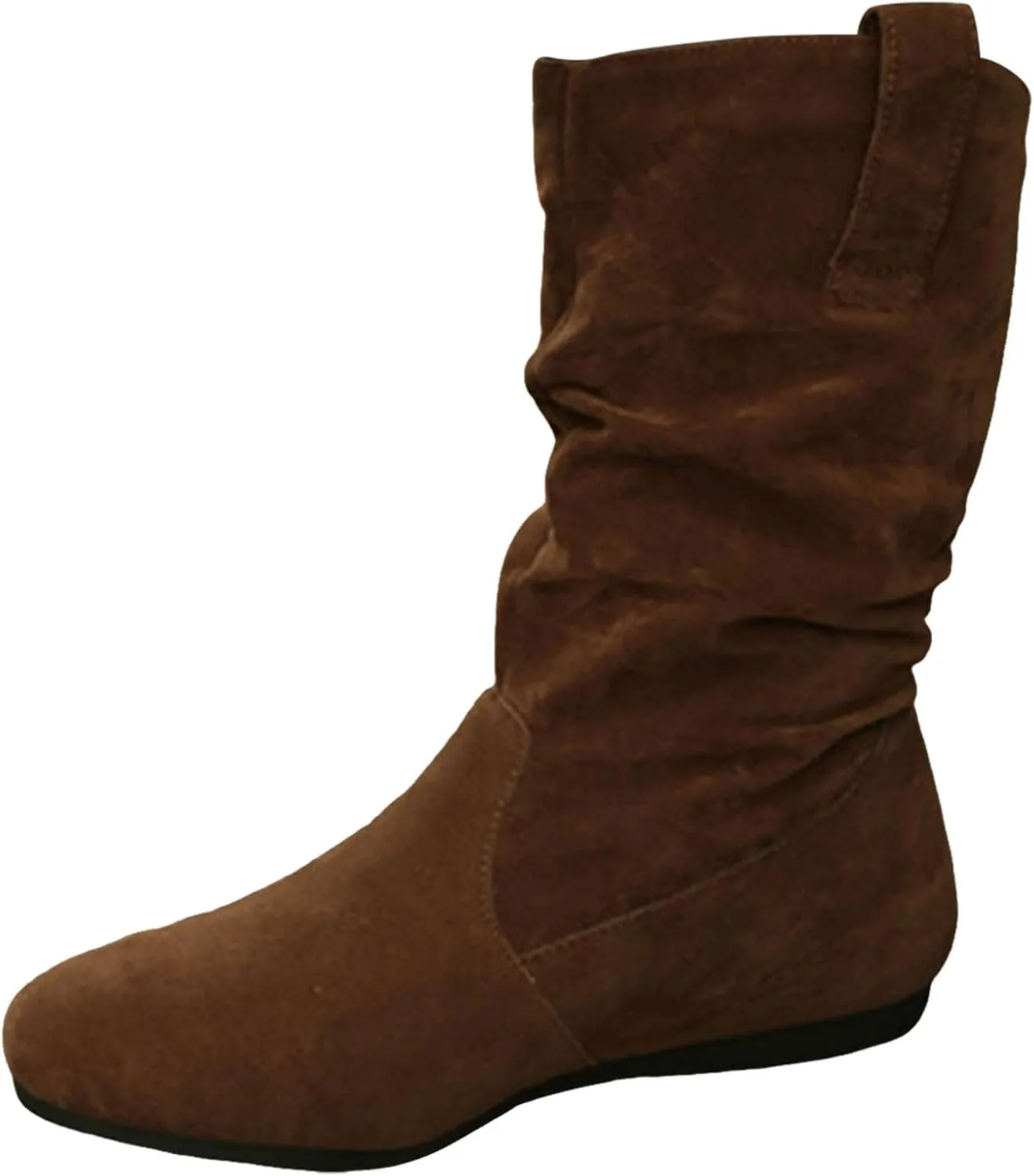Womens Casual Western Boots Mid Calf Boots for Women Ladies British Fashion Suede Pleated Round Toe Casual Boots