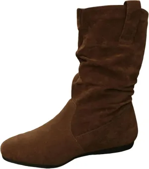 Womens Casual Western Boots Mid Calf Boots for Women Ladies British Fashion Suede Pleated Round Toe Casual Boots